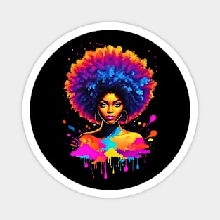 Beautiful Black Woman splash neon watercolor retro 80s Magnet